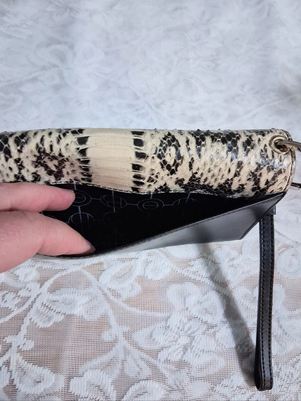 Henri Bendel LeatherUptown Organizer Wallet Snakeskin And Black Leather